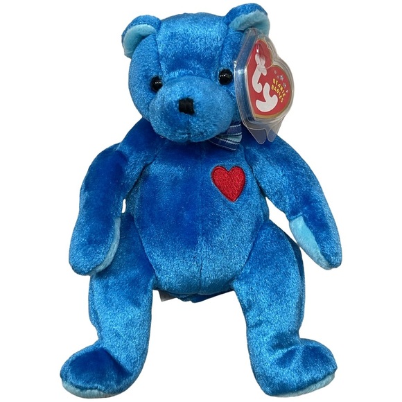 Blue Plush Teddy Bear with Heart by Ty - Picture 1 of 4